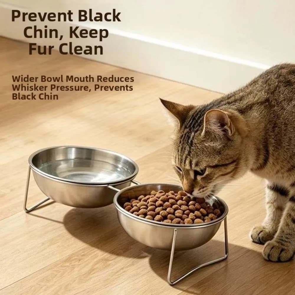 Large Capacity Stainless Steel Cat Bowl Anti-Tipping Rust Proof Cat Food Feeder Shatterproof Nonslip Elevated Pet Food Bowl
