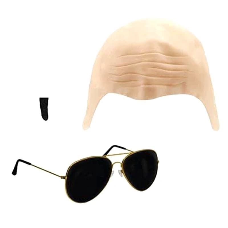 Hot kf-For Outdoor Swimming Pool Party Makeup Adults Mr Accessory Set-Nude Bald Cap, Black Sunglasses, Black Soul Patch