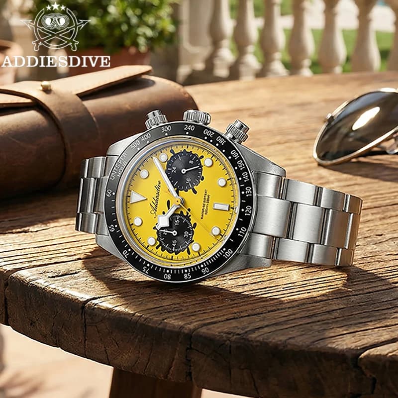 ADDIESDIVE Orologio cronografo al quarzo da uomo VK64 con vetro a bolle, impermeabile fino a 100 m, AD2520, lunetta in ceramica, orologio da polso luminoso BGW9