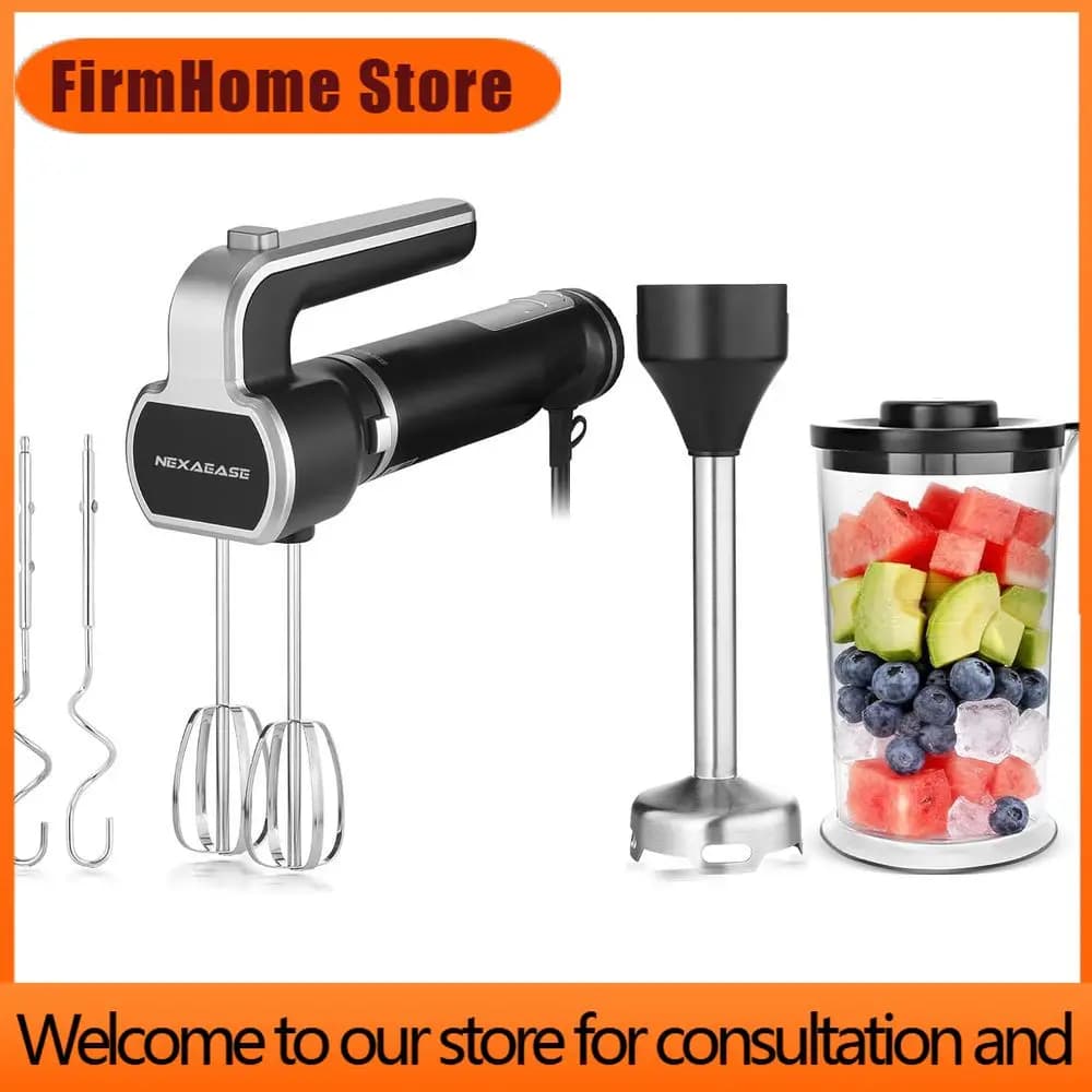 FirmHome StoreImmersion Blender With Beater, Whisk, And Blending Cup - Portable Electric Mixer For Kitchen, Smoothies, Baby Food