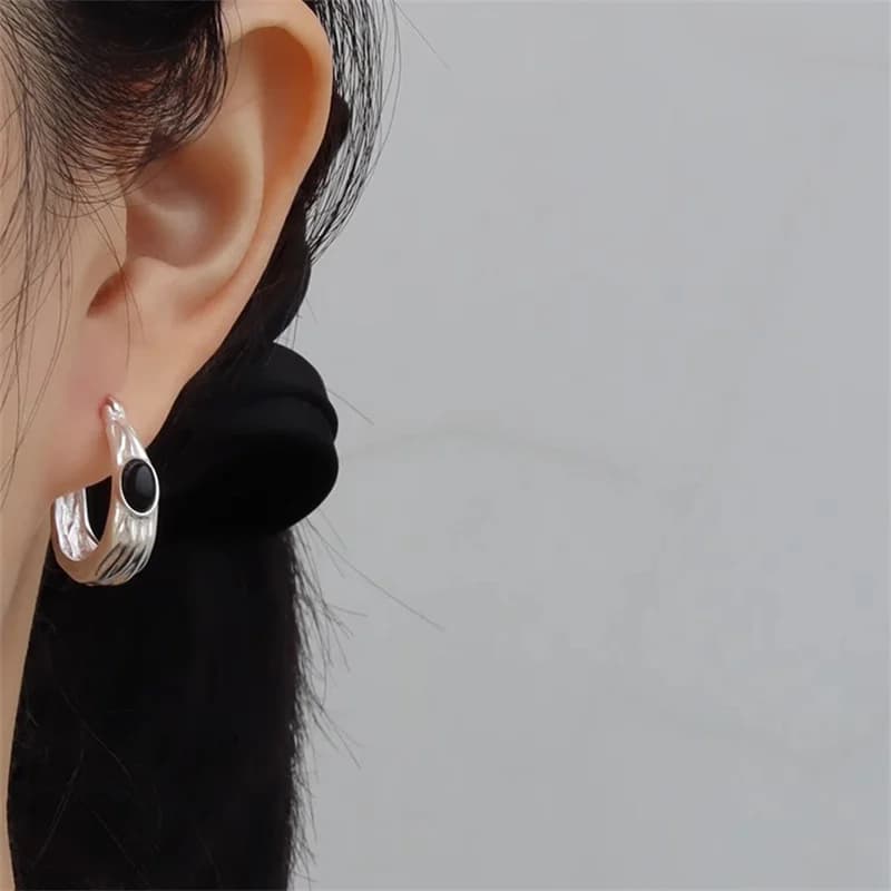 Orecchino a cerchio con zirconi neri placcati in argento per gioielli Y2K da sposa per ragazze da donna e1528
