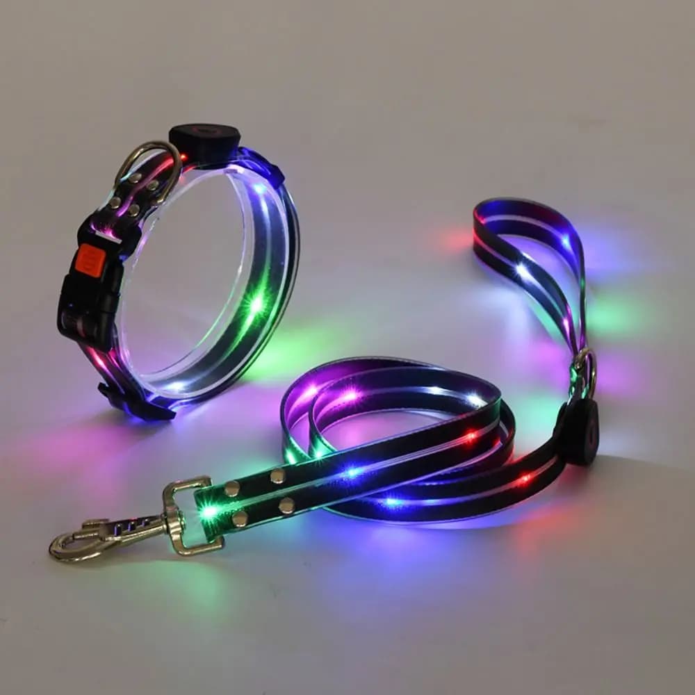 Glowing Dog Collar Leash Waterproof Adjustable Dog Led Light Collar Rechargeable Weather Proof Dog Neck Collar For Night Walking