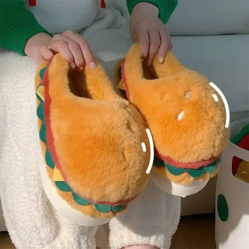 Pantofole Invernali da Donna Calde e Morbide, con Suola Spessa, Design Cartone Animato Hamburger, Ciabatte da Casa per Ragazze