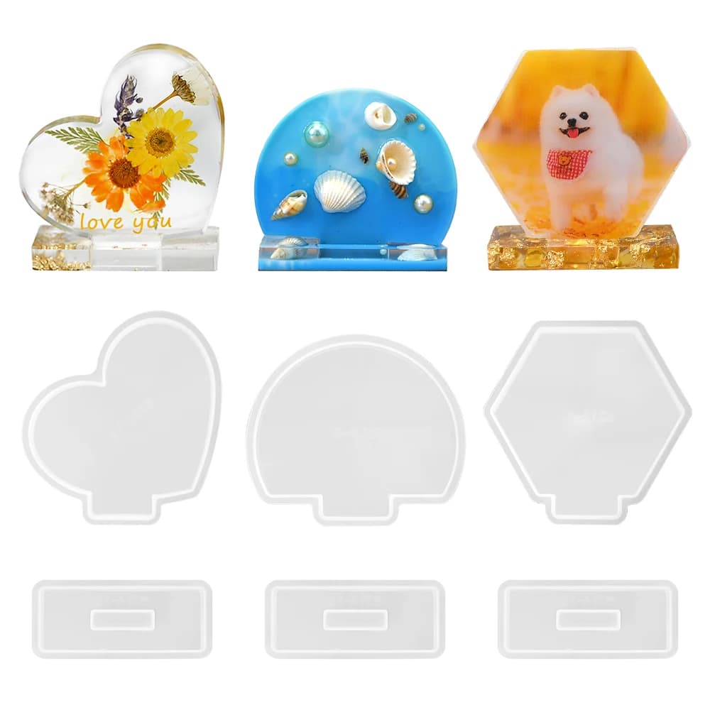 Stampi in resina epossidica a forma di cuore, rotondi ed esagonali S0234 per cornici fotografiche fai da te, stampi in silicone per cornici, regali, ornamenti e artigianato per decorazioni
