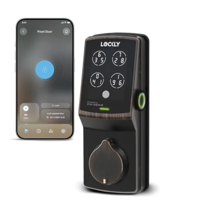 Serratura Intelligente per Porta d'Ingresso con Sensore Biometrico 3D e Tastierino PIN Genie, Ingresso Senza Chiave Secure Plus, Serratura a Cilindro in Nero