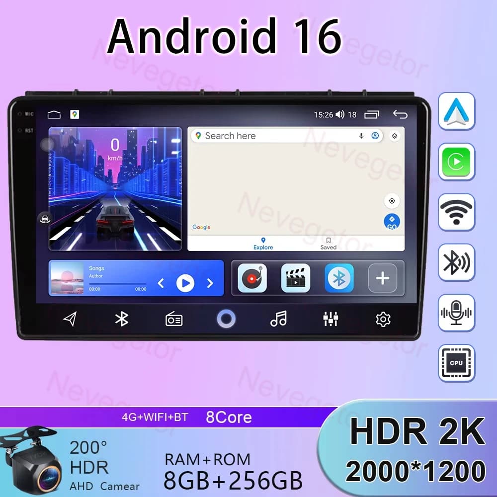 Stereo QLED BT 5G WIFI For Saab 9-3 93 2 2007-2011 4G Android 15 Car Radio GPS Multimedia Player Head Unit Wireless Carplay Auto