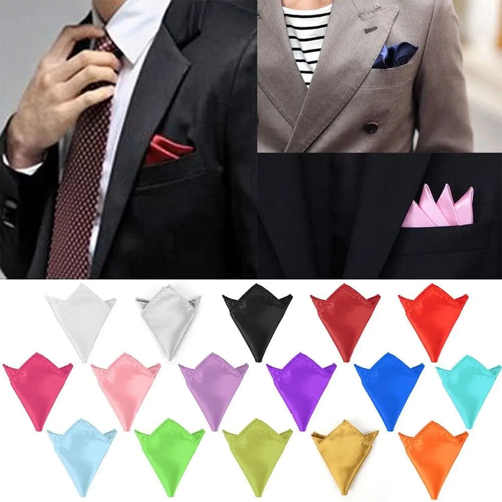 Handmade Formal Plain Solid Pocket Hanky Men Satin Plain Solid for Wedding Dress Party Handkerchief Silk Pocket Square Hanky