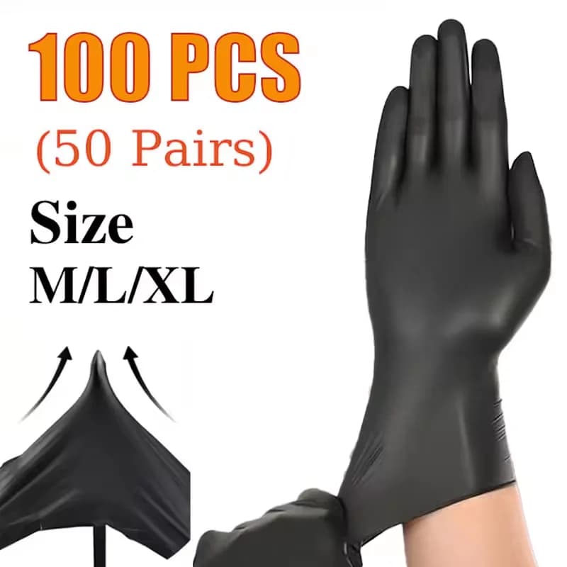 Guanti monouso in nitrile di vinile nero da 100 pezzi Guanti resistenti all'olio per uso domestico addensati antistatici senza lattice