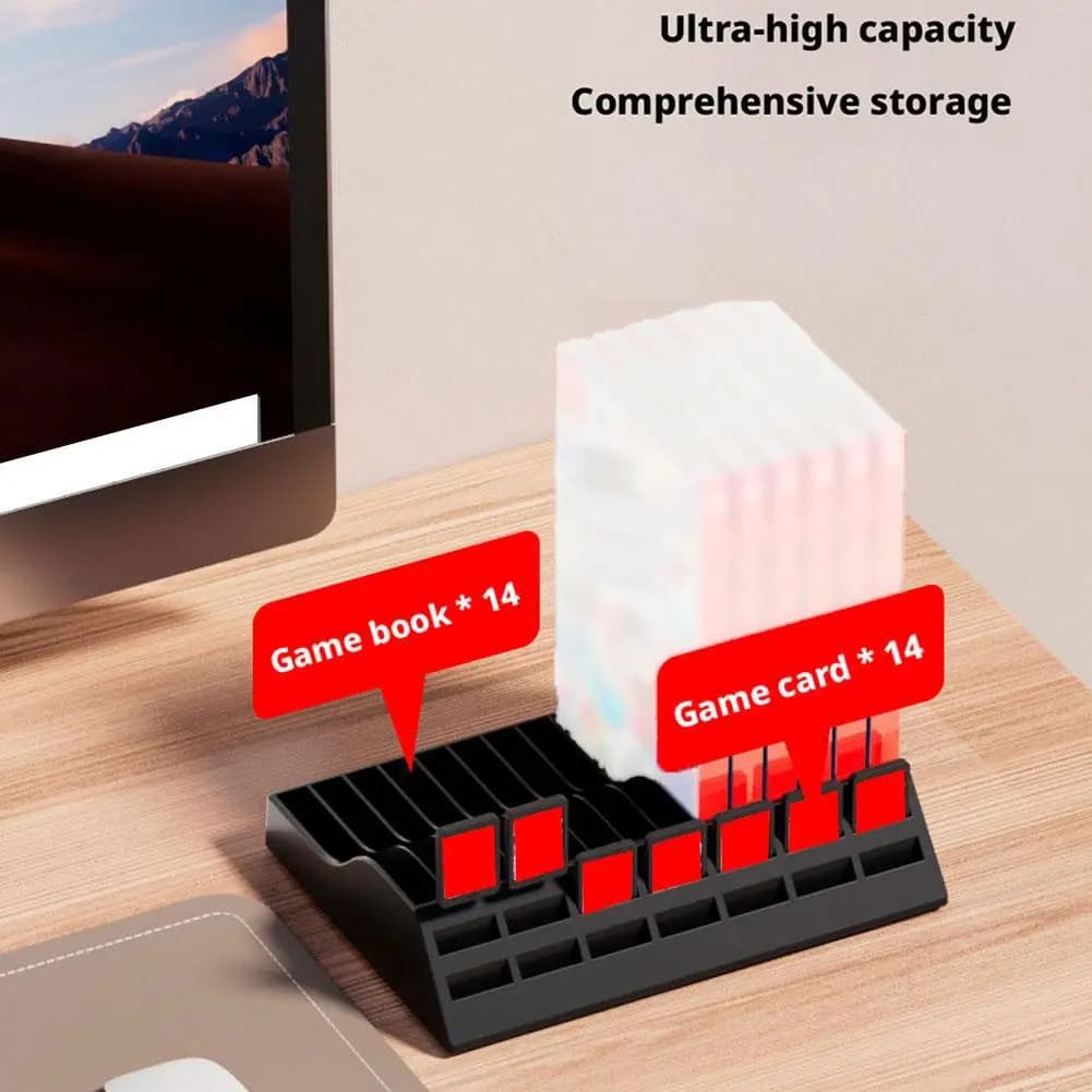 Supporto per giochi Supporto per organizer per torre di stoccaggio per giochi con 14 rack per dischi di gioco per Switch/Switch 2 accessori Custodia per steam deck L5P6