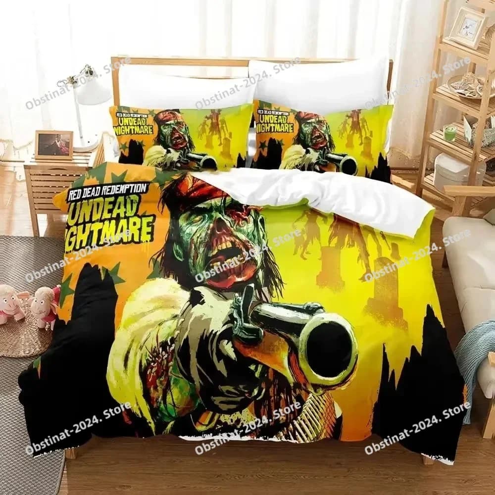 Gioco Undead Nightmare Red Dead Redemption Set letto stampato Copripiumino Federa Set biancheria da letto Lenzuolo Copripiumino Completo