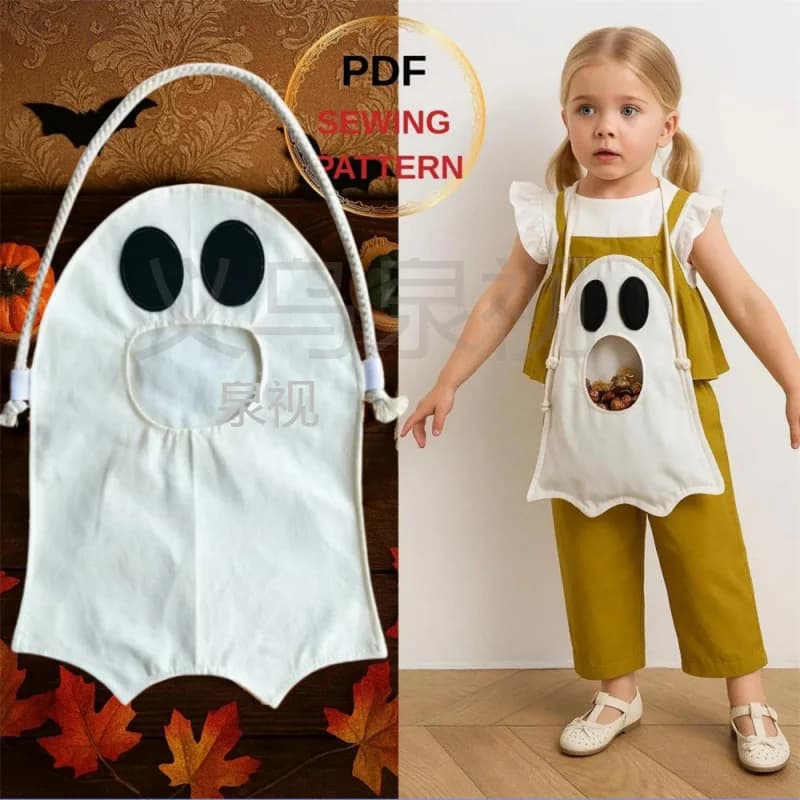 Borsa per caramelle fantasma di Halloween Borsa per dolcetti o scherzetto per bambini Borsa riutilizzabile per snack per festival di fantasmi Borsa in stoffa per bomboniere di Halloween