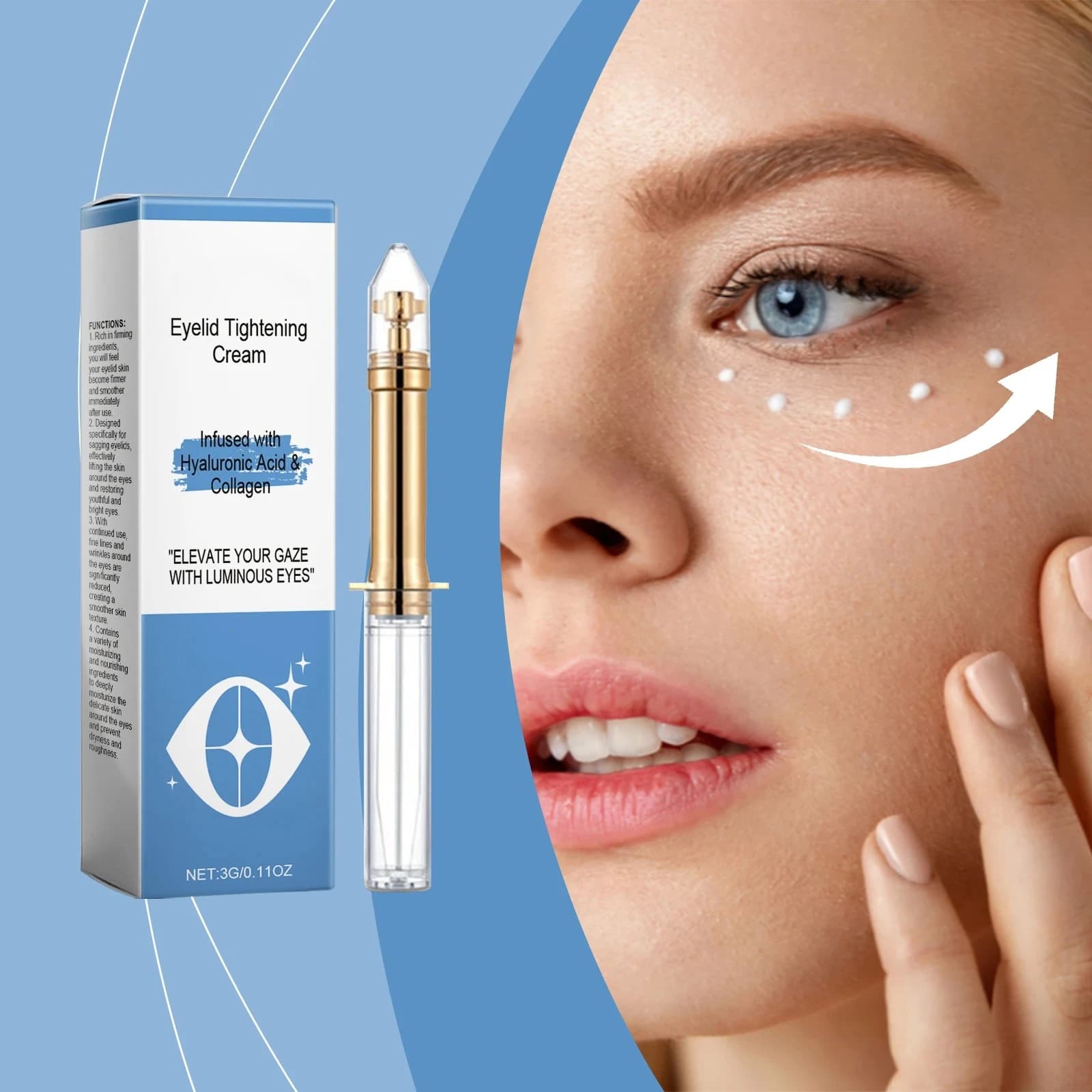 Siero Idratante Contorno Occhi con Acido Ialuronico, Illuminante, Nutriente, Massaggiante, Effetto Lifting e Rassodante, Crema Occhi al Collagene per la Cura della Pelle