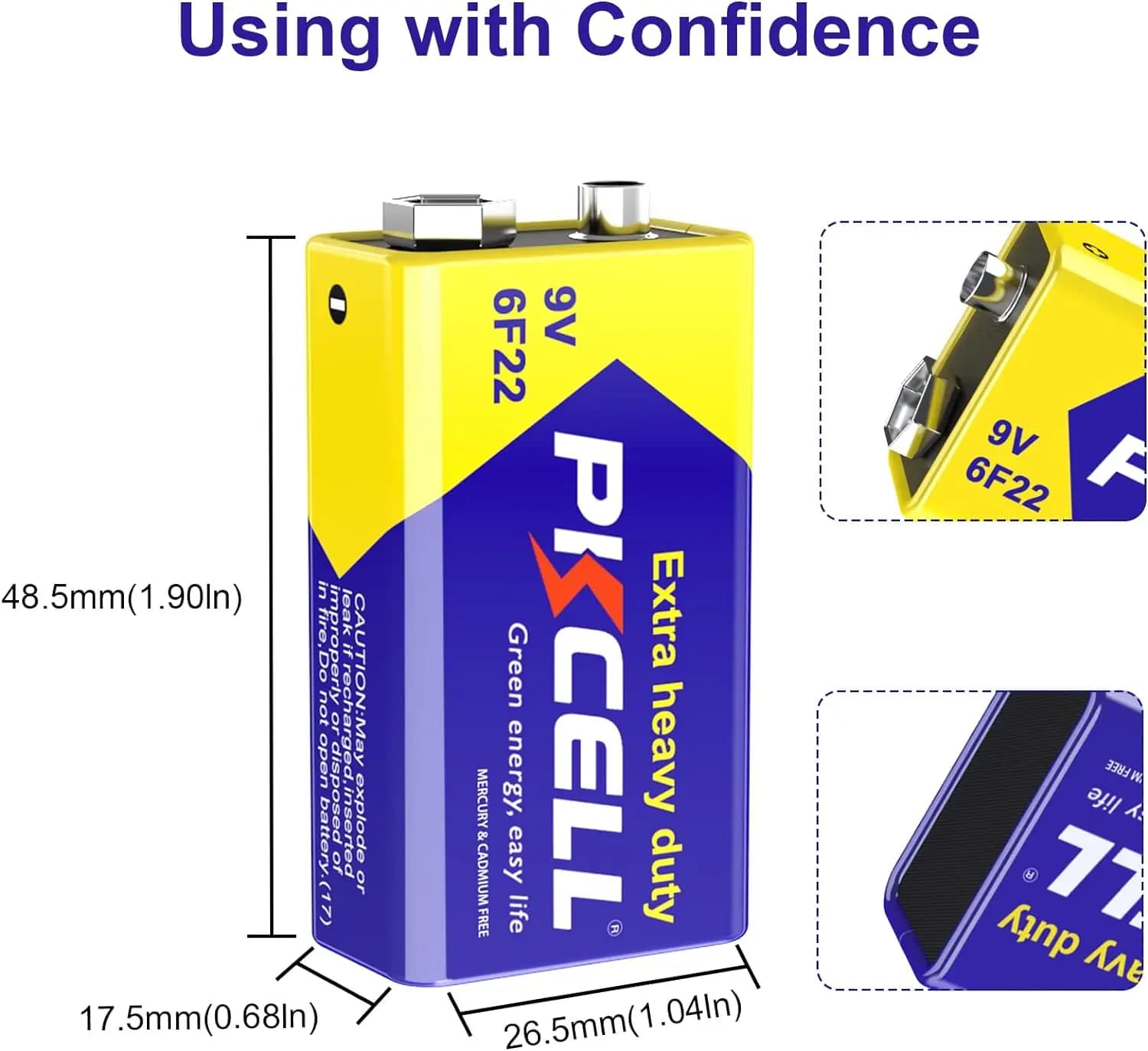 Batteria PKCELL 9V Zinco-Carbone | Batteria PP3 MN1604 EN22 a Prova di Perdite Non Ricaricabile per Telecomandi/Rilevatori di Fumo