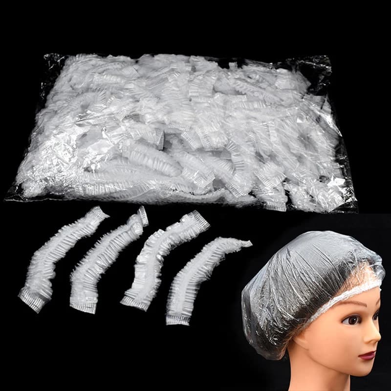 100 Pieces Plastic Disposable Shower Heads Waterproof for Women, Hair Cover, Plastic Bath Hat