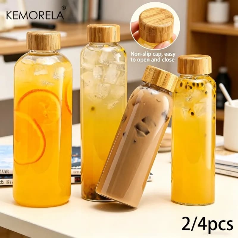 2/4PCS Glass Sports Water Bottle with Lid Leak-Proof And Heat-Resistant 500/750/1000ML for Camping Outdoor Activities And Sports