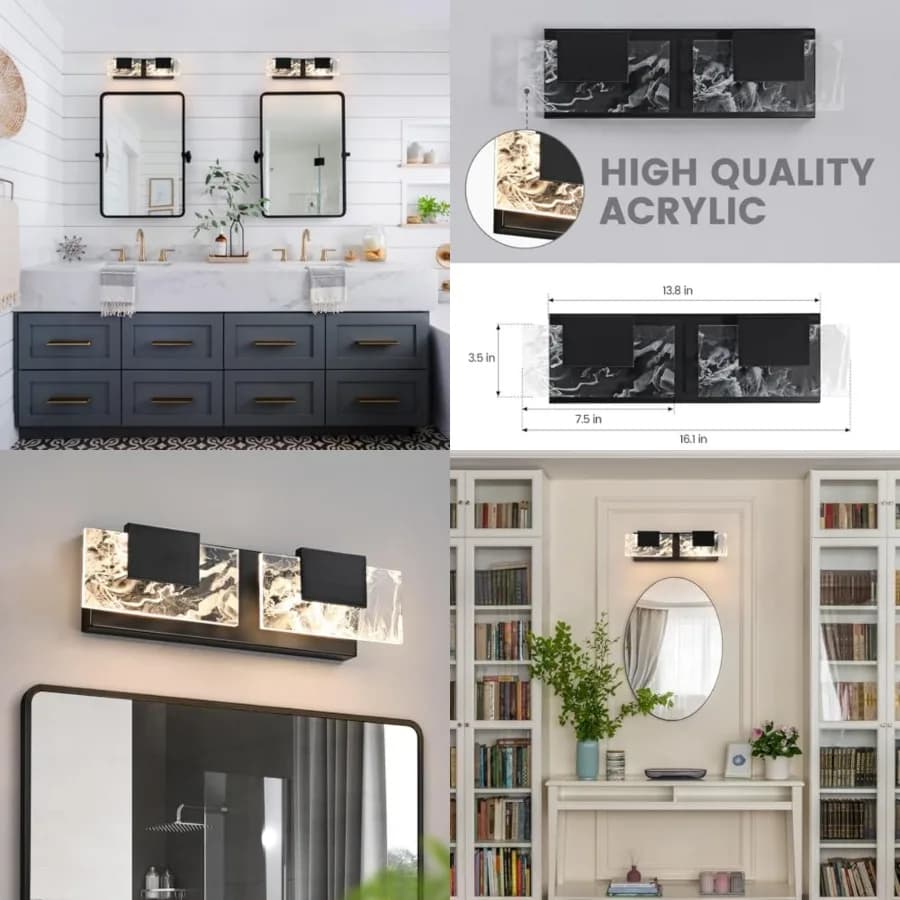 Lampada da Bagno a LED: Apparecchio Moderno in Acrilico Opaco da 16 Pollici - Design Contemporaneo Fumé, Lampada da Parete Sopra Specchio 000K