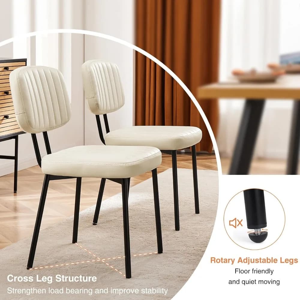 Mid Century Modern Faux Leather Upholstered Dining Chairs, Metal Frame Cushioned Seat, Kitchen Accent, Set of 2, Custom