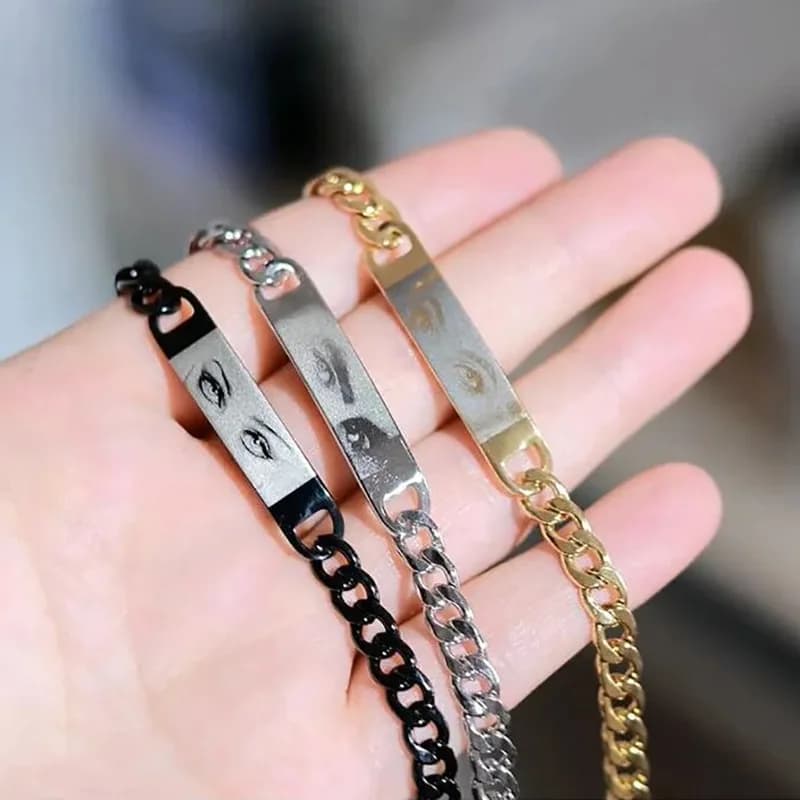 Customized Eye Bracelet with Laser Engraving Image Bracelet with Customized Stainless Steel Photo Pair Gift Jewelry Drawing Picture 2025