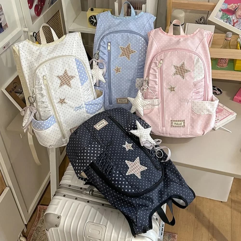 Girls' pleated lace sweet and lightweight backpack made of nylon fabric, water-resistant, suitable for school use, travel bag