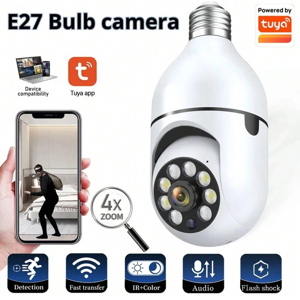 Tuya E27 Lampadina Surveillance Camera Wifi Wireless Night Vision HD Human Monitoring Security Baby Monitor Color Video