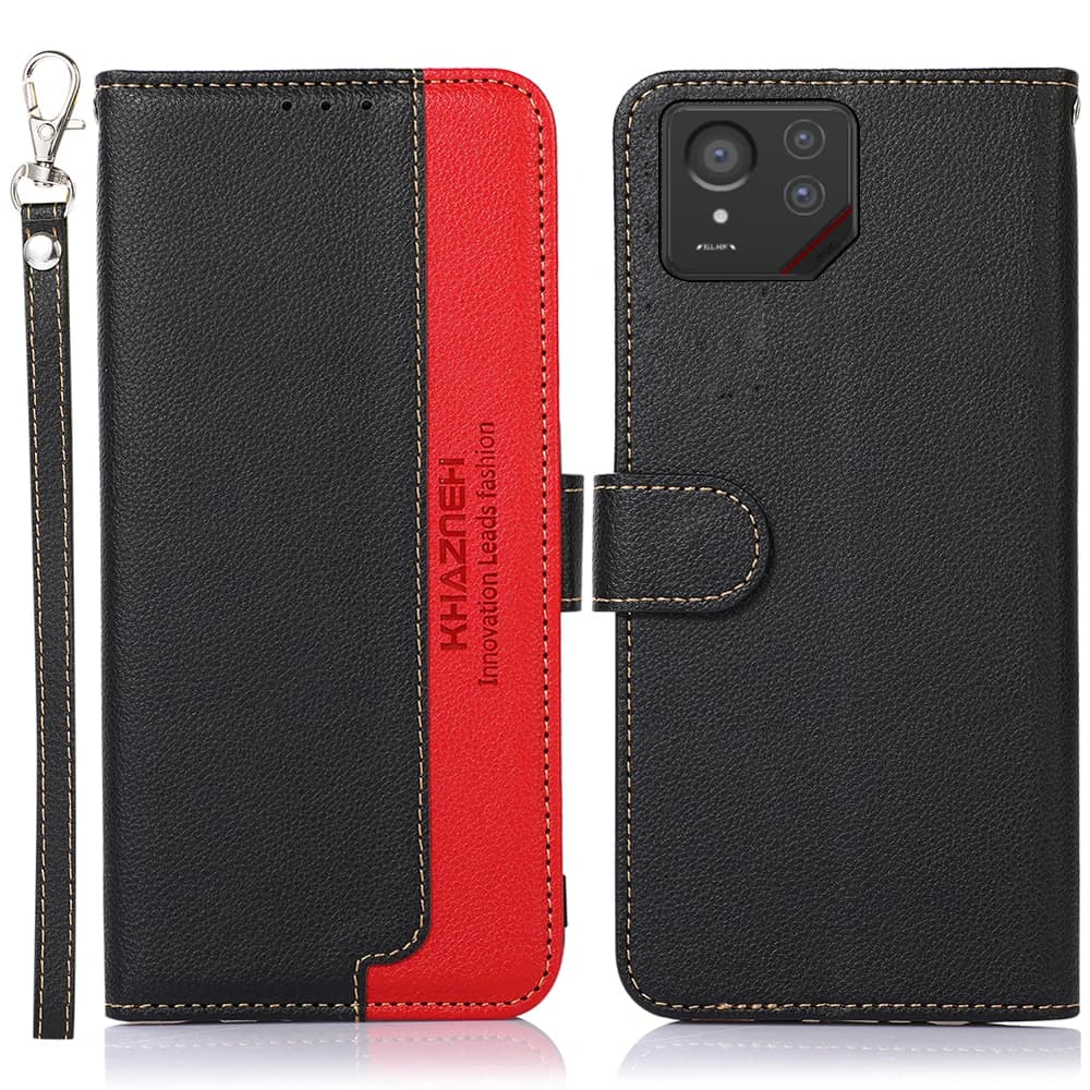 Custodia a portafoglio in pelle bicolore con chiusura magnetica e slot per carte RFID per Asus ROG Phone 8 9 Pro FE, anti-caduta
