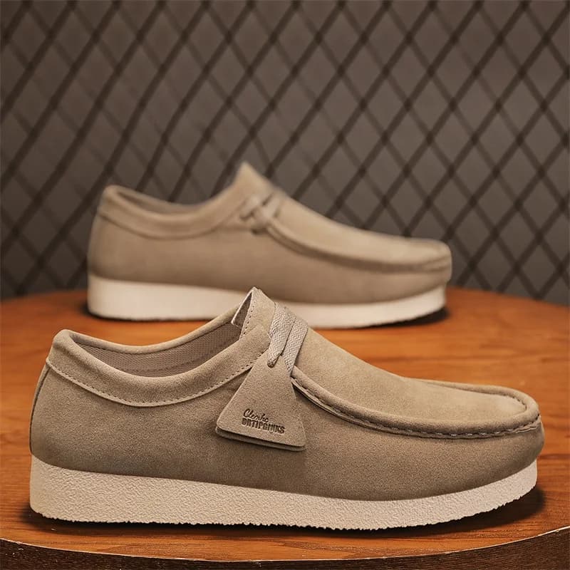 Men Wide Toe Box Slip On Moccasin Shoes Suede Upper Lace Ornament Flat Platform Midsole City Commute Walking Footwear