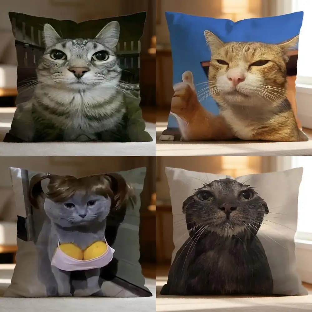 Fodera per cuscino con meme divertenti di gatti di tendenza, morbida e lavabile, multiuso per divano, letto, viaggi, ufficio