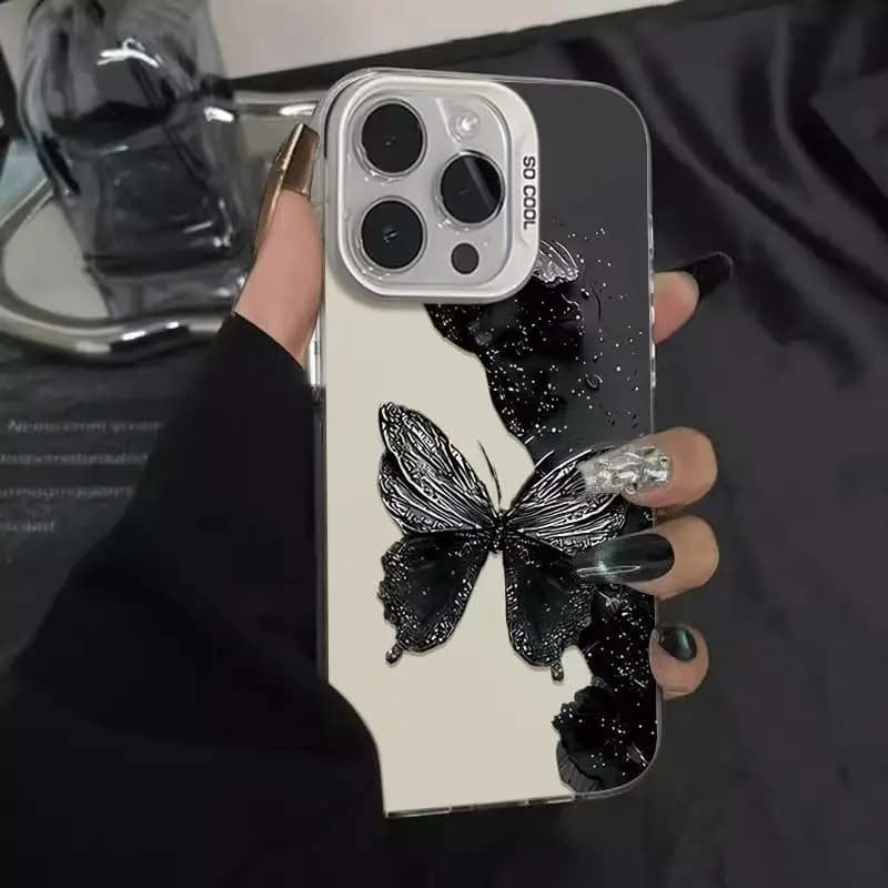 Custodia per telefono a farfalla con estetica scura per iPhone 17 Air 16 15 14 11 Pro Max Plus 13 12 Mini Xs 8 7, Cover antiurto con paraurti