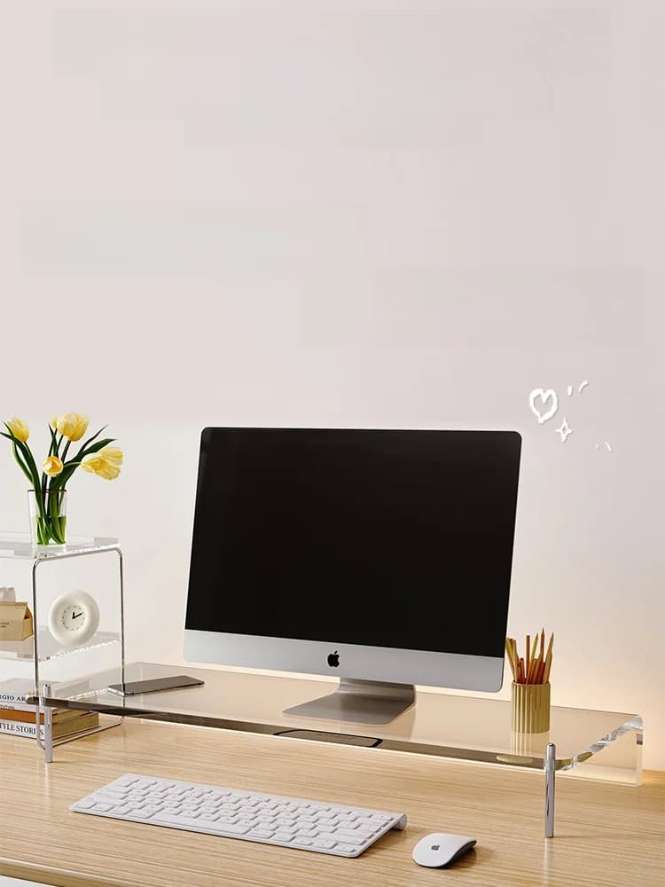 Supporto per Monitor in Acrilico, Elevatore per Schermo da Ufficio, Organizzatore da Scrivania Moderno e Semplice, Personalizzabile in Legno