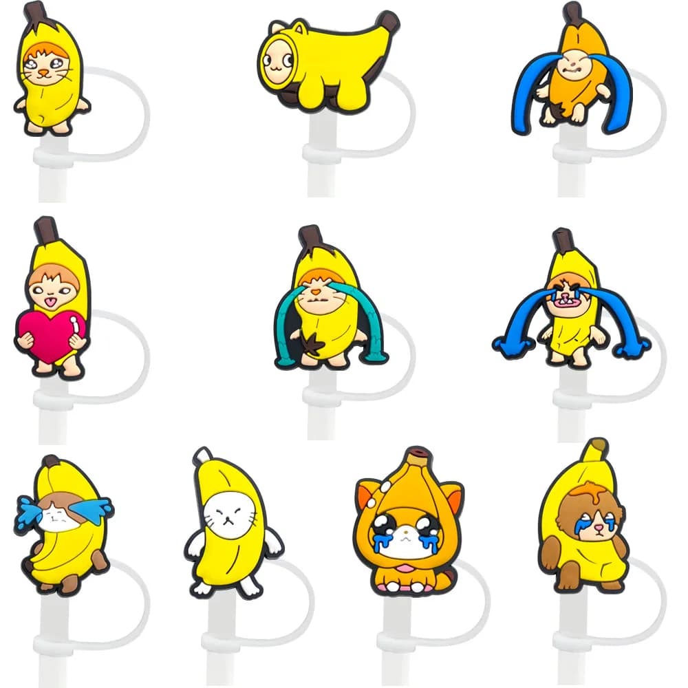 Cappucci per Cannucce a Forma di Banana/Cat da 8-10mm, Accessori Cartoon, Copertura Antipolvere, Grado Alimentare, Giocattoli Moda Y2K, Anime, Kawaii