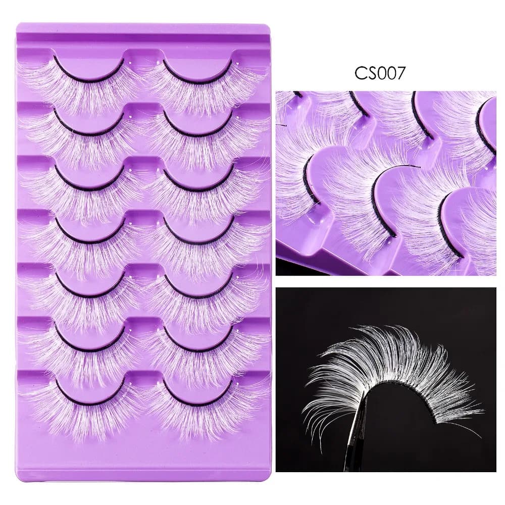 7 Paia di Ciglia Finte Bianche, Reusable, 3D, Effetto Voluminoso, in Fibra Sintetica, Extension Ciglia Spesse e Folte