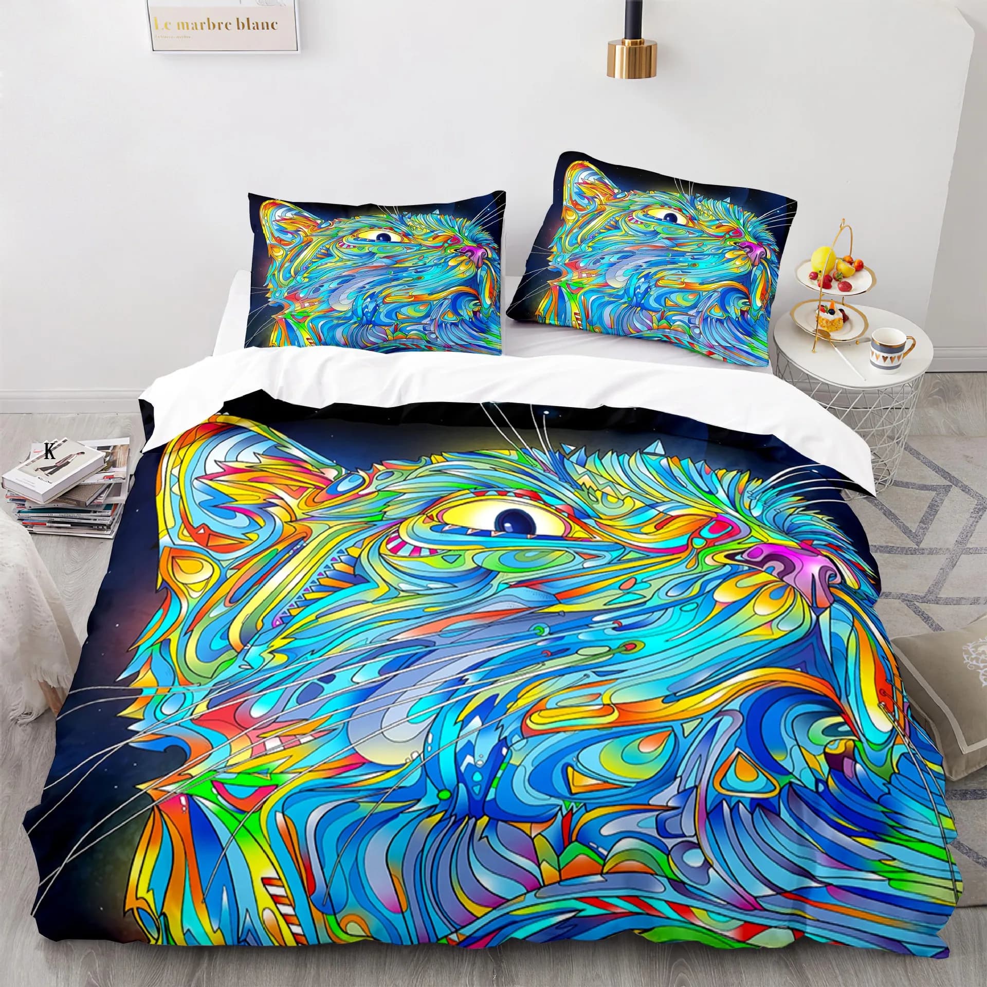 Set copripiumino per gatti King Size Set di biancheria da letto modello gatti carini Copripiumino decorativo in poliestere con animali con federe per bambini