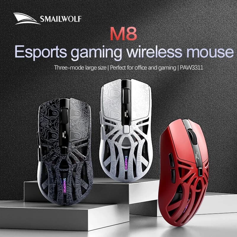 SMAILWOLF M8 Mouse wireless Bluetooth a tre modalità e-sport PAW3311 laptop da gioco da ufficio leggero cavo