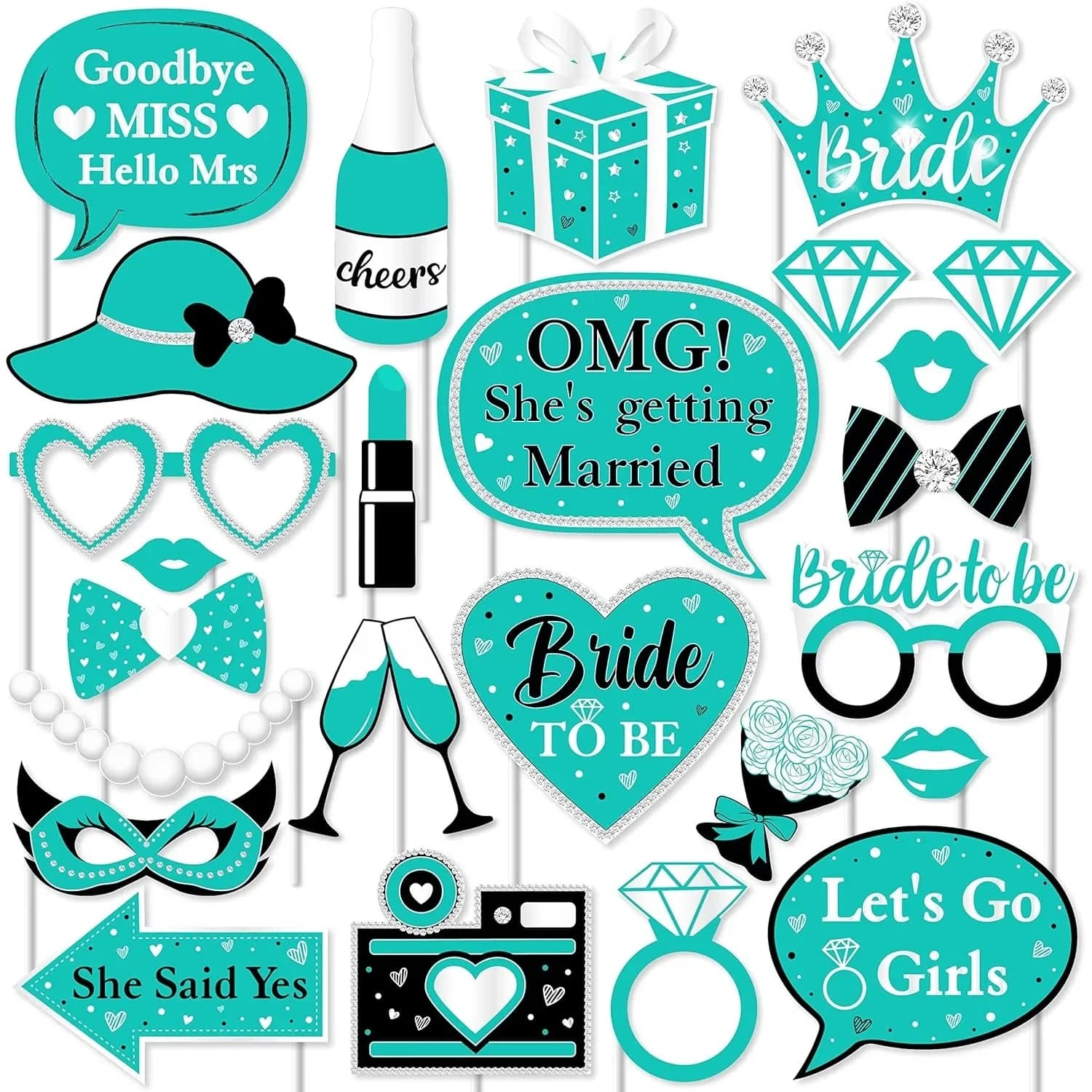 Decorazioni per addio al nubilato turchese, blu acqua Sposa per essere Decor Let's Go Girls Sign Selfie Stick per forniture per feste di addio al nubilato