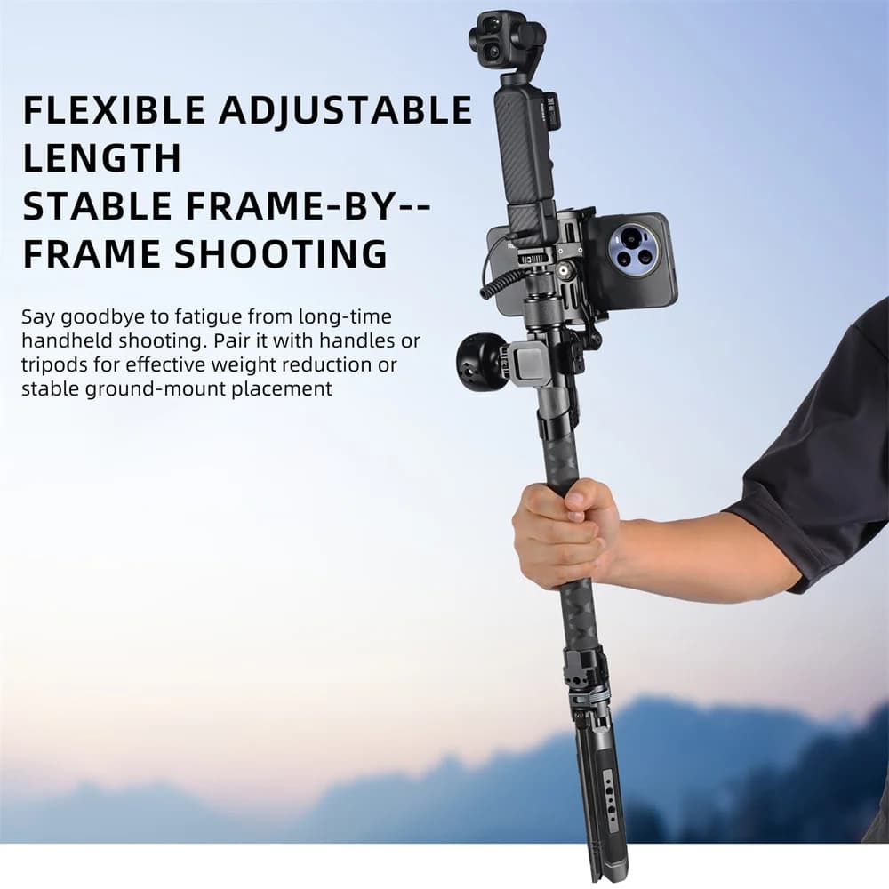 LEAPLIGHT 86CM Carbon Fiber Selfie Stick with Power Cable for DJI Osmo Pocket 4/4P/3 Camera Rotating Handle Tripod for VlogVideo