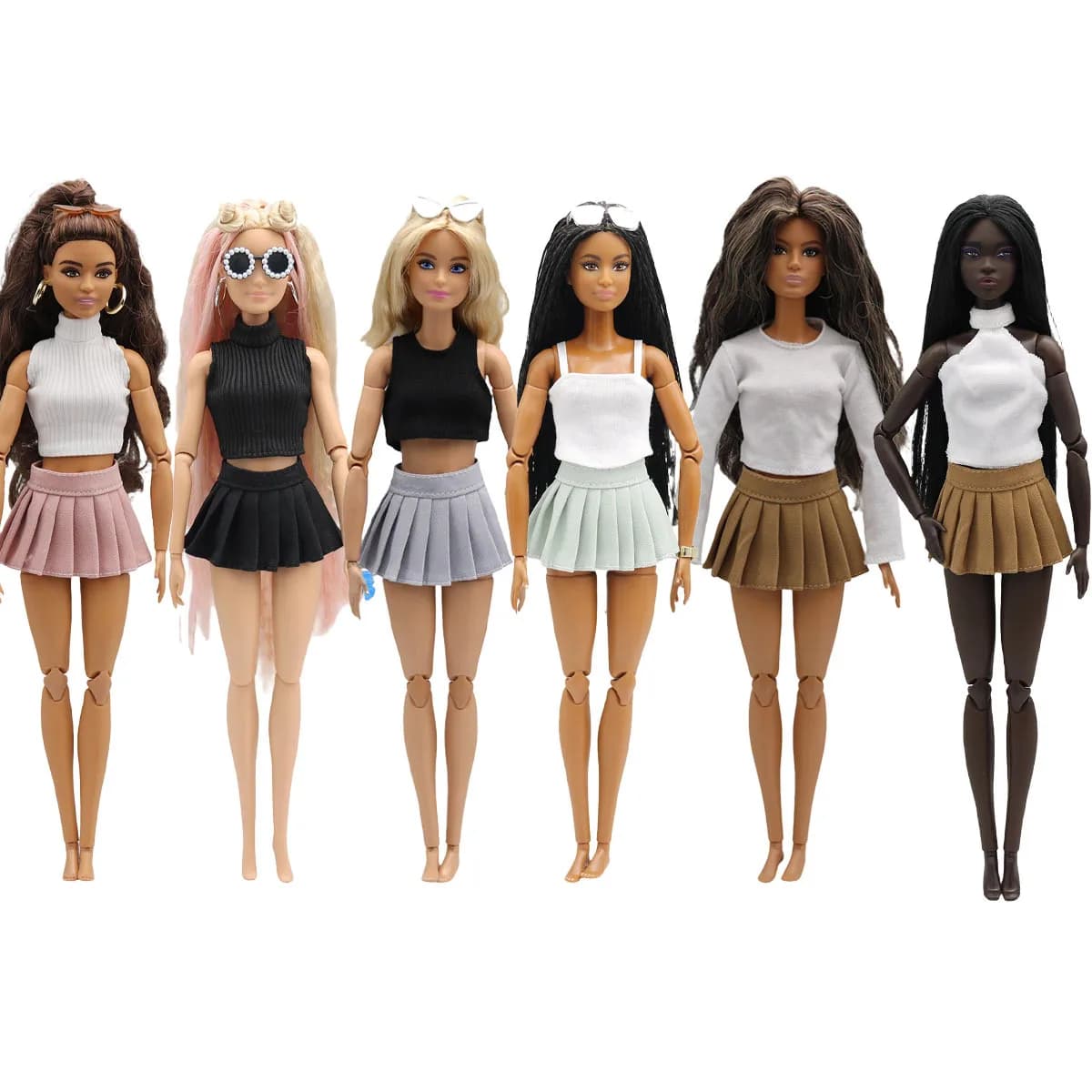 30 centimetri FR Supermodel Vestiti per le Bambole di Estate Spice Girls Moda Maglia + Stile College Gonna A Pieghe Set Per 1/6 Xinyi Doll FAI DA TE Dress Up