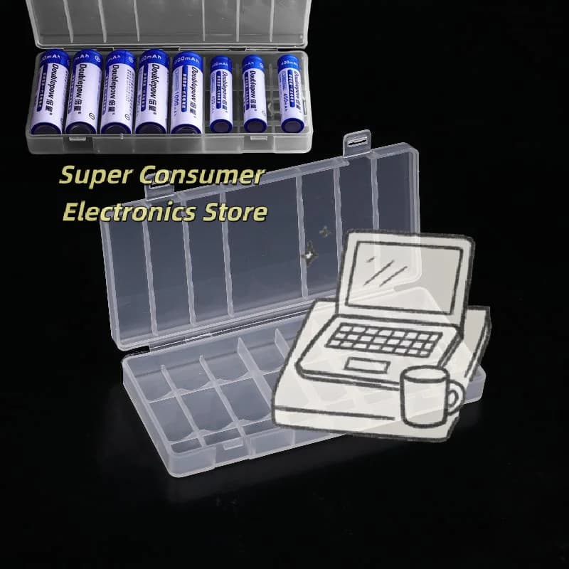 Transparent container for 8 slot batteries, stackable support for AA/AAA batteries, pack of 1/3/5, transparent and durable