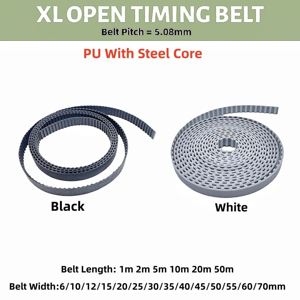 Cinghia di Distribuzione Aperta XL in PU, Larghezza da 6mm a 70mm, Cinghia Sincrona in Poliuretano e Acciaio, Passo 5.08mm