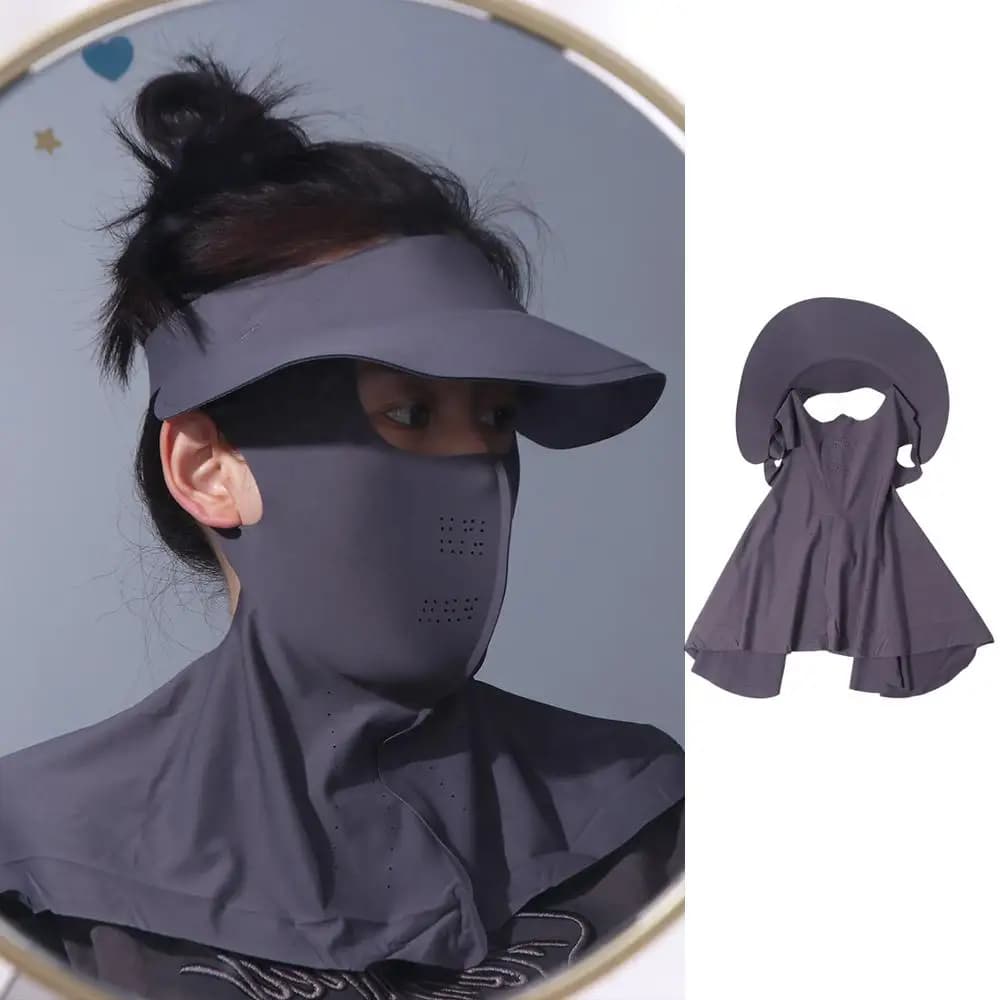 UV Protection Sunscreen Face Cover Dustproof Visor Hat Ice Silk Mask Solid Color Wide Brimmed Hat UV Protection Veil Cycling