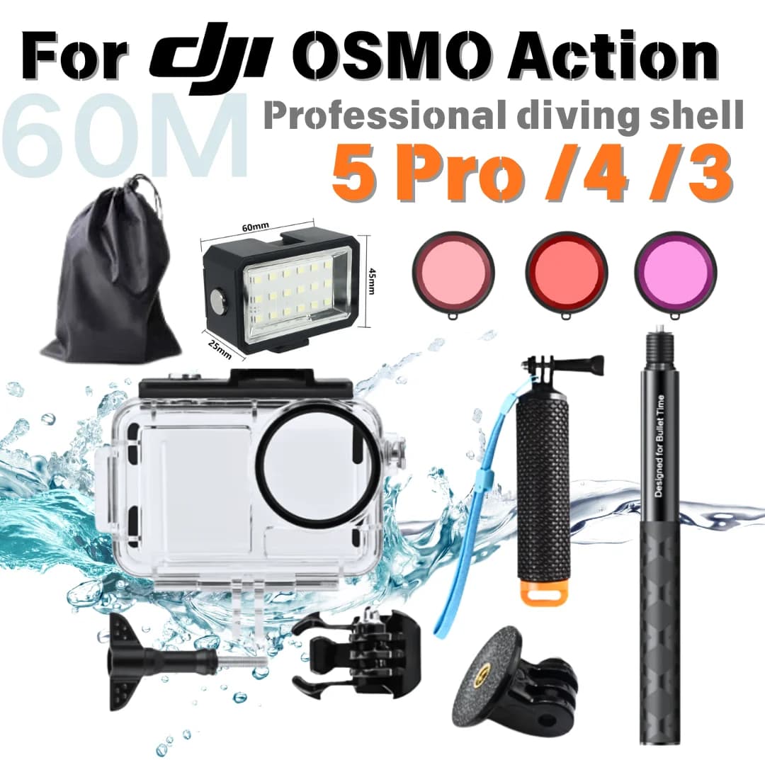 For DJI OSMO Action 5 Pro/4/3 Action Camera Waterproof Case Protective Shell Red Pink Purple Set of Dive Filters Accessories