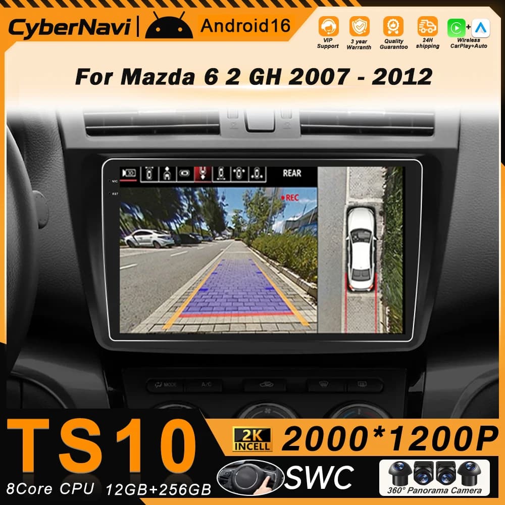 Autoradio Android Carplay per Mazda 6 GH 2007-2012, Lettore Multimediale Video GPS, Stereo 2din con Bluetooth