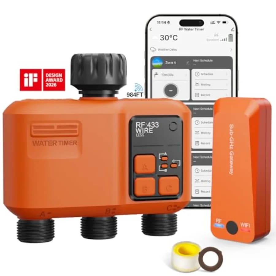 Timer Irrigazione Smart WiFi a 3 Zone per Tubo da Giardino con Raggio di 300 Metri, Controllo Remoto tramite App, Compatibile con Alexa e Google Voice, Funzione Ritardo Pioggia