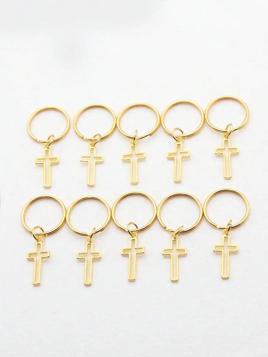 10pcs/Set 11x24mm Hollow Cross Charms Pendant Keychain 20mm Outer DIA Round Wire Keyring Without Chain Keychain Car Accessories