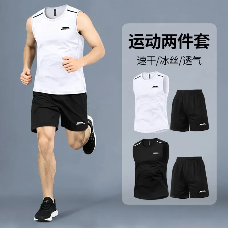 Fitness set Men's summer ice-silk quick-drying running sports vest loose and breathable basketball training suit equipment