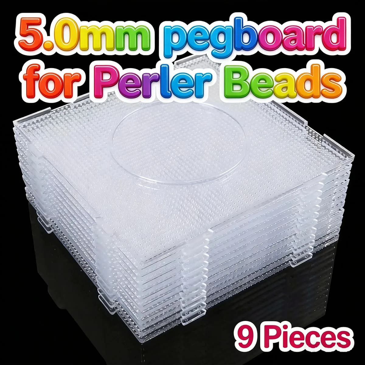Set di 9 Grandi Tavole Quadrate da 5mm per Perline Hama, Giocattolo per Bambini, Puzzle, Tavola Trasparente, Strumento Fai-da-Te, Materiale per Modellini con Perline di Ferro