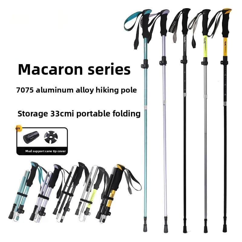 Portable Folding Hiking Poles Collapsible Trekking Walking Sticks Shock Absorbent Walking Canes for Outdoor Climbing Hiking Gear
