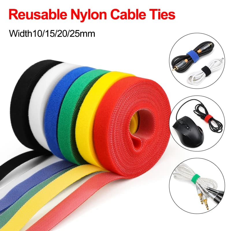Nylon Reusable Cable Ties Hook & Loop Bundle Fastener Strap Width 10/15/20/25mm X 5m/roll Wire Holder Management Organizer