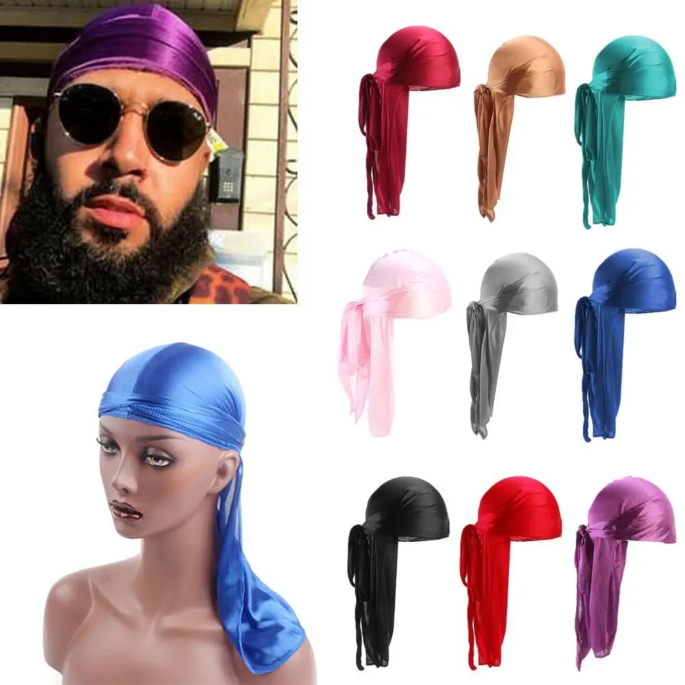Fashion Pre-Tied Silk Durag Elastic Polyester Pirate Hat Adjustable Head Wrap Men Women Hats & Caps