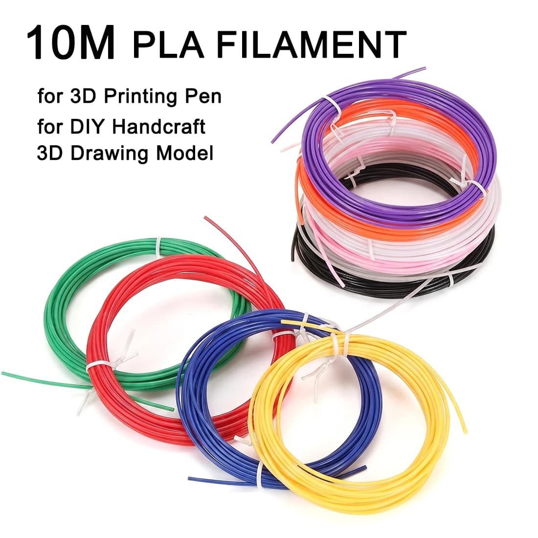10M PLA Filament 1.75mm for 3D Printing Pen Eco Friendly 10 High Colors for Kids Students DIY Handcraft PLA 3D Drawing Model