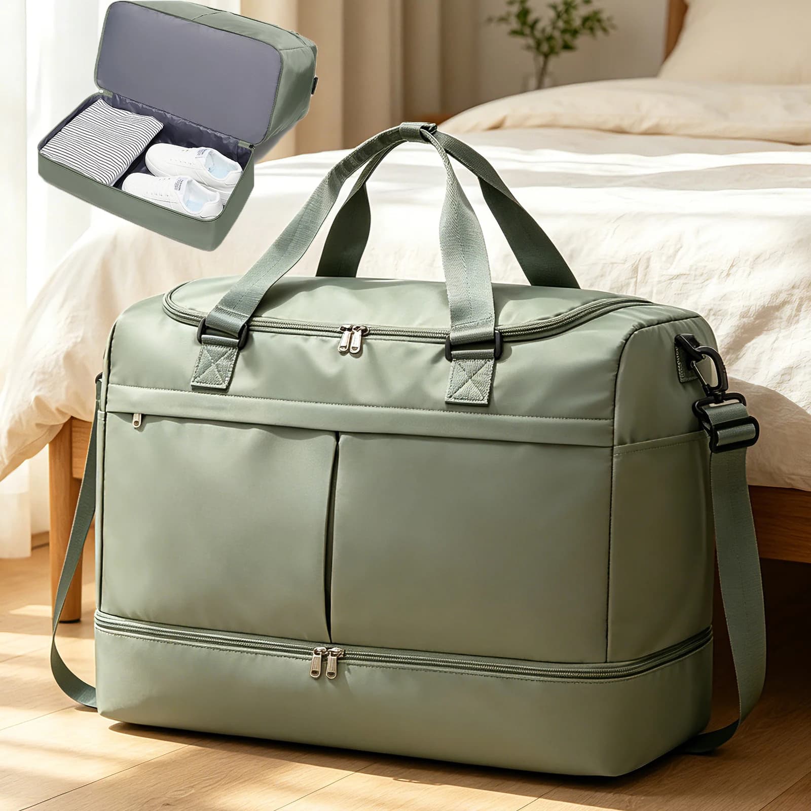 Large Travel Duffle Bag, Carry on Overnight Bag with Shoes Compartment, Women Weekender Bags for Travel Business Sport Hospital